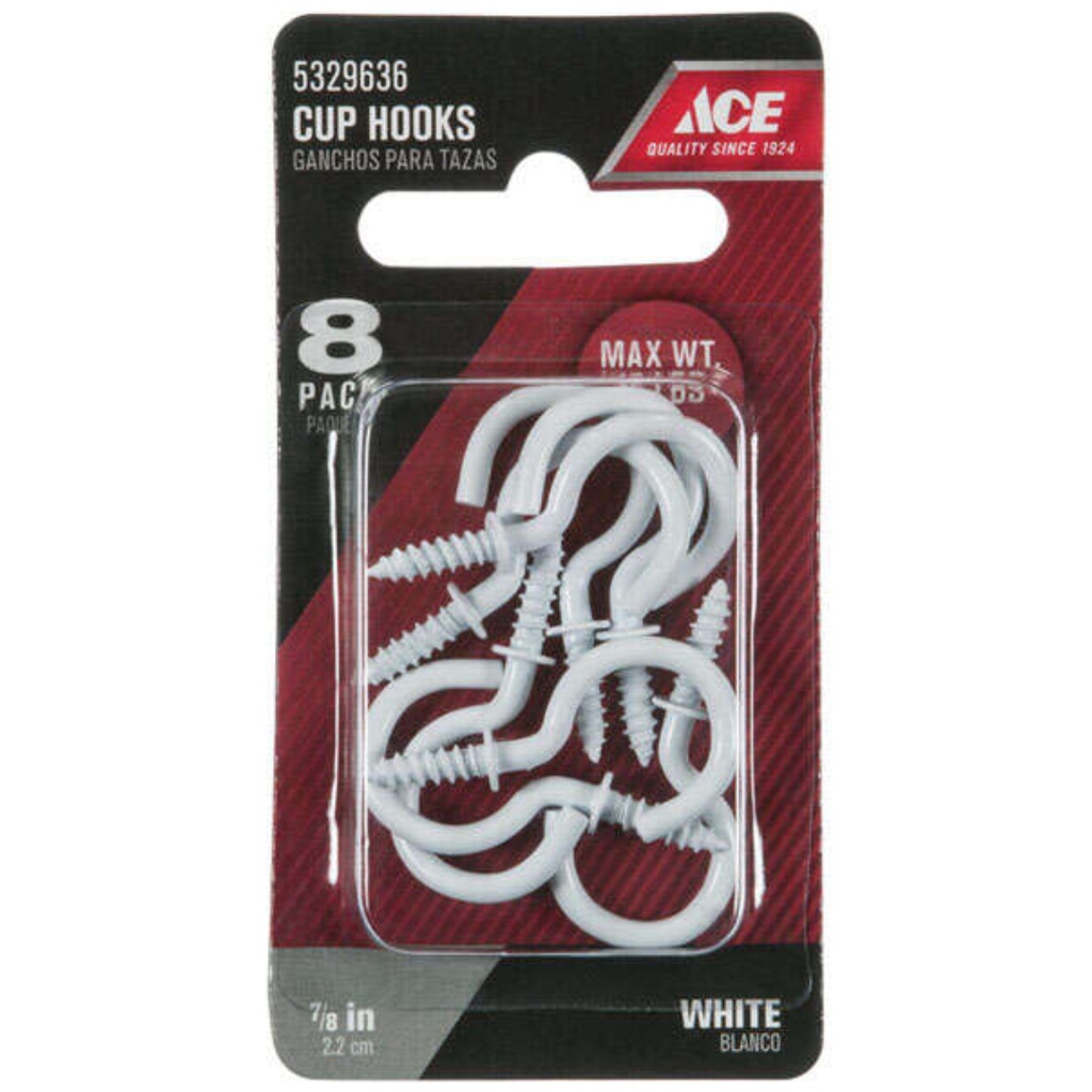 HOOK CUP 7/8"P WHT CD8