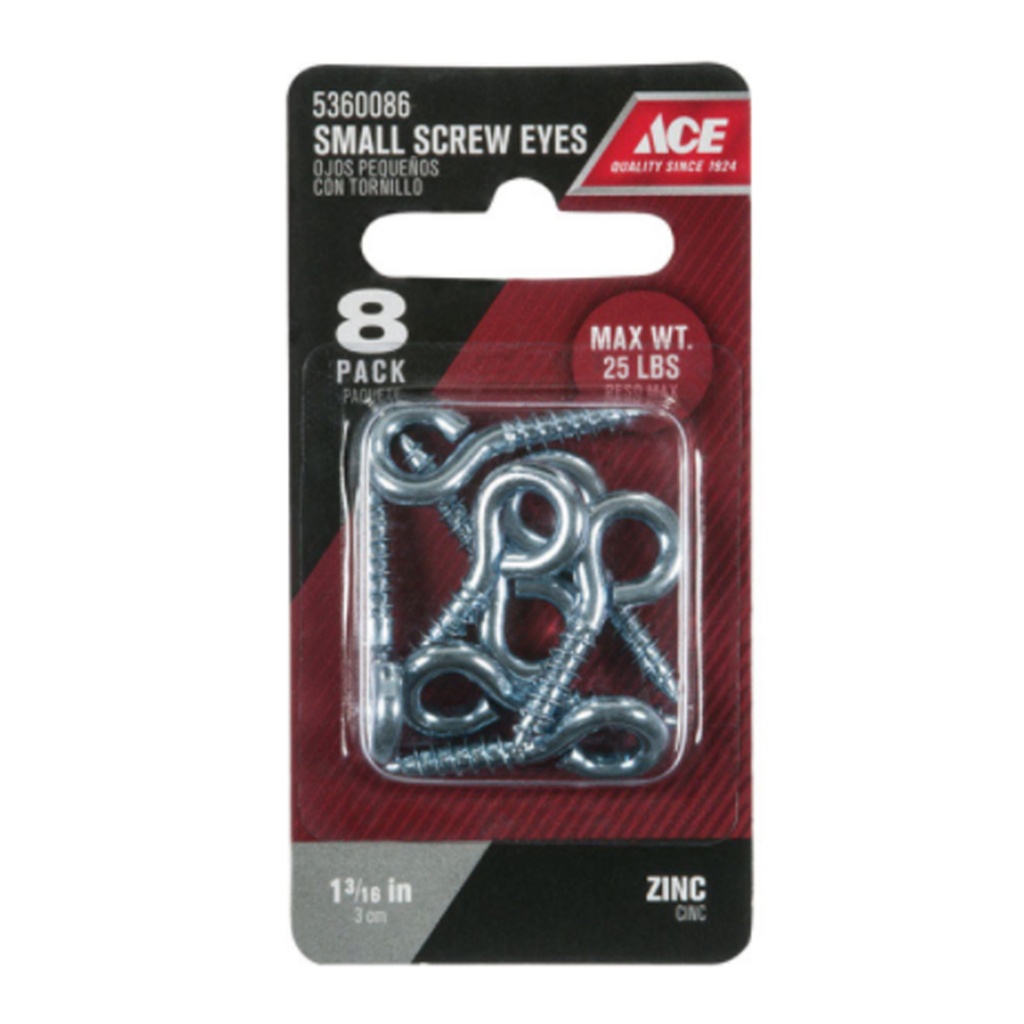 8Pk 1-3/16  Small Screw Eyes Ace Nails  Screws  & Staples 5360086 082901205111