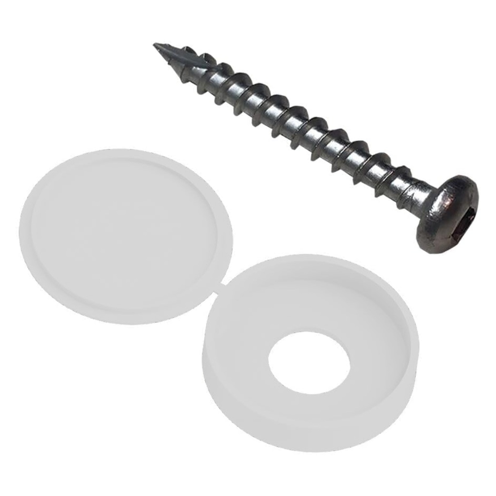 1-1/2 in. Length #8 External Square Round Stainless Steel Decorator Screws and Cover White (12-Pack)