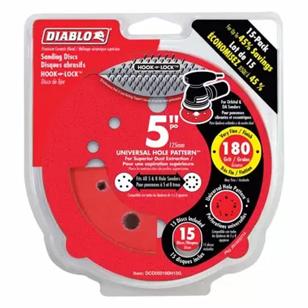 Diablo 5 in. Ceramic Blend Hook and Lock Sanding Disc 180 Grit Very Fine 15 Pk