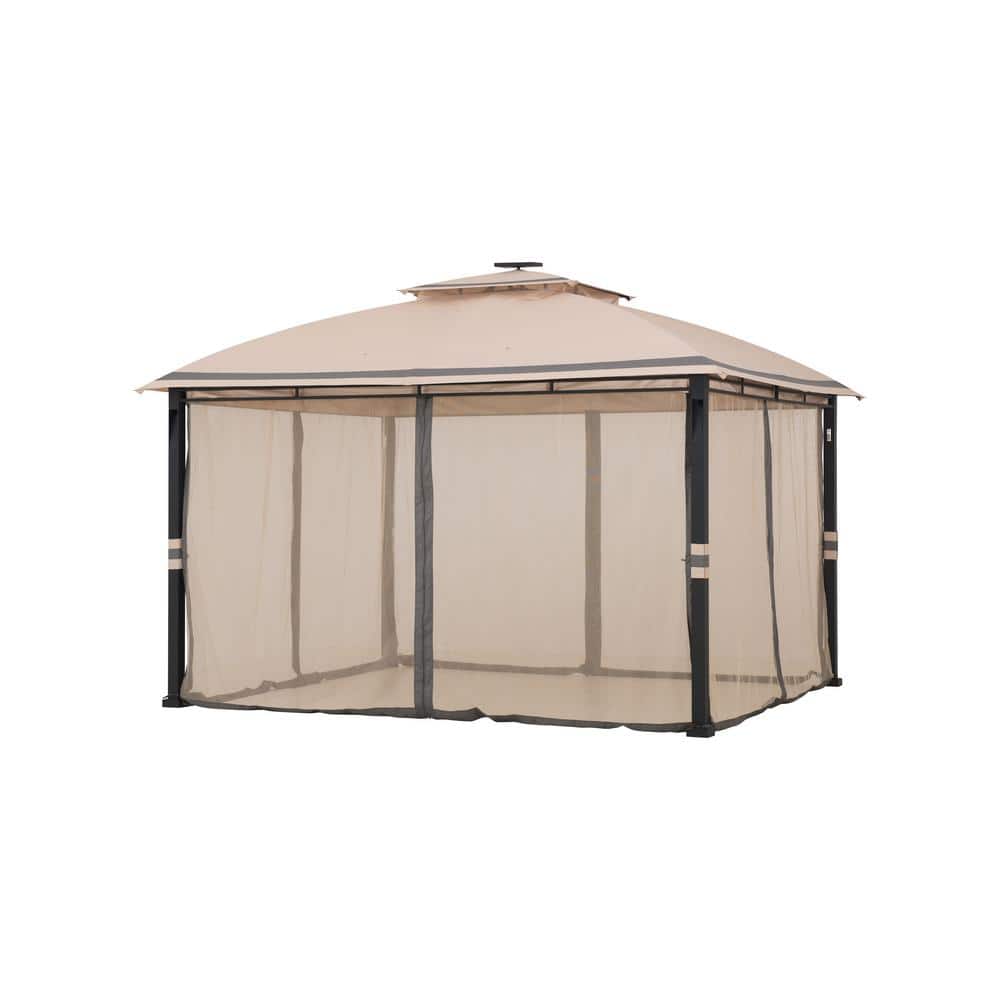 Jasper Hill 11 Ft. X 13 Ft. Brown Soft Top Gazebo with Solar LED Lighting