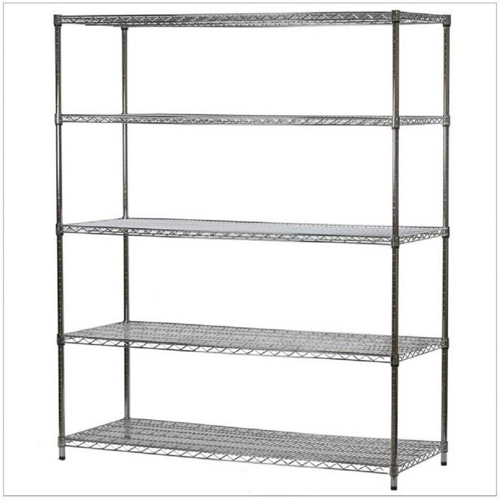 5-Tier Commercial Grade Heavy Duty Steel Wire Shelving Unit in ChromeMax (60 in. W X 72 in. H X 24 in. D)