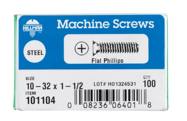 Hillman No. 10-32 X 1-1/2 in. L Phillips Flat Head Zinc-Plated Steel Machine Screws 100 Pk