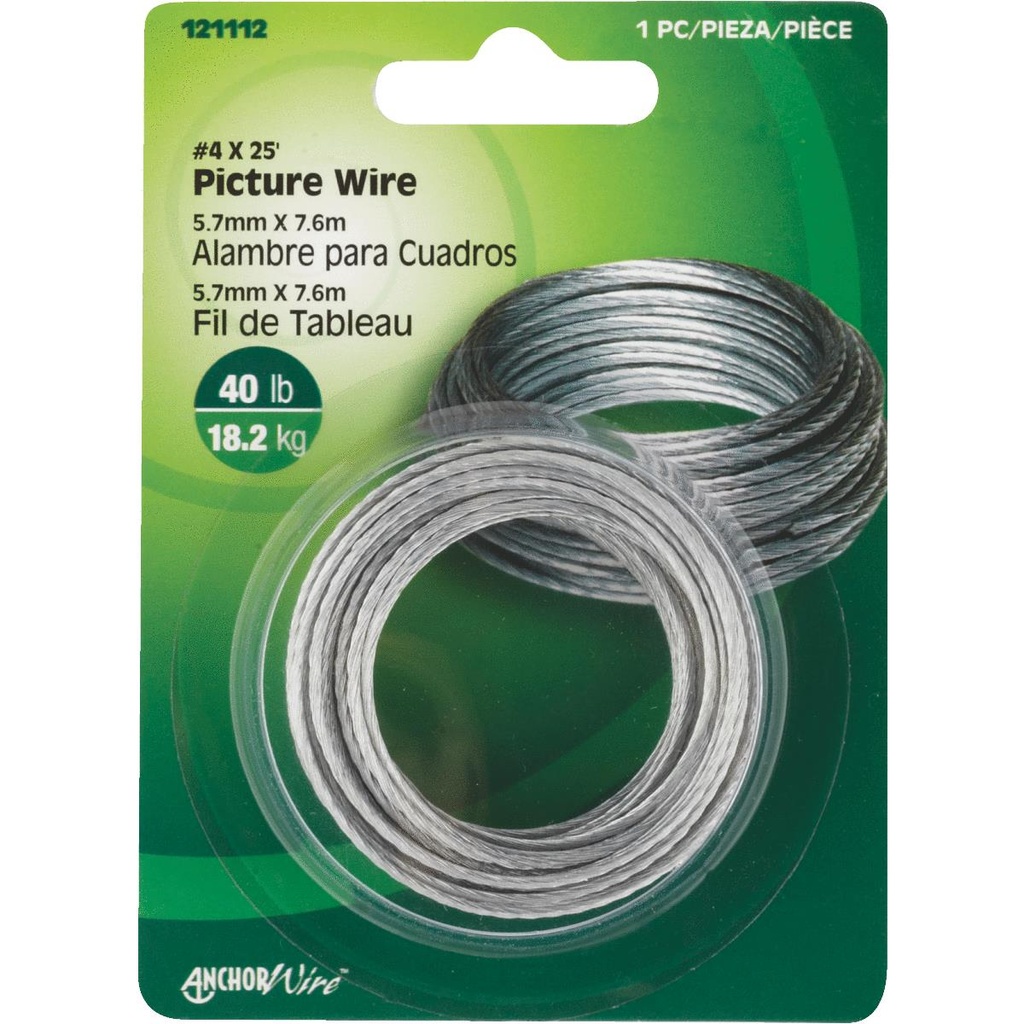 Hillman Steel-Plated Silver Braided Picture Wire 40 Lb. 1 Pack Steel 