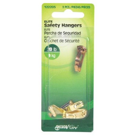 [122205] Hillman Elite Brass-Plated Safety All Purpose Hanger 20 Lb. 3 Pack