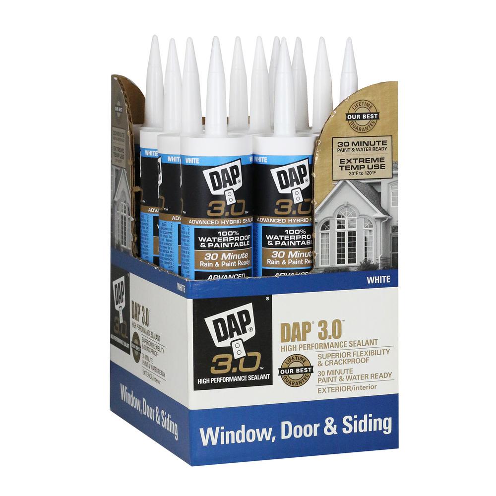 DAP 3.0 9 Oz. White Window, Door, Trim and Siding High Performance Sealant (12-Pack)
