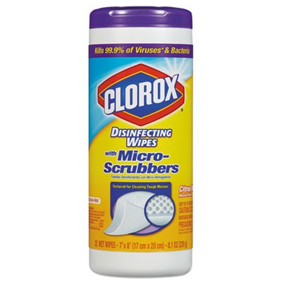 Disinfecting Wipes with Micro-Scrubbers, 7 X 8, Crisp Lemon, 32/Canister, 12/CT