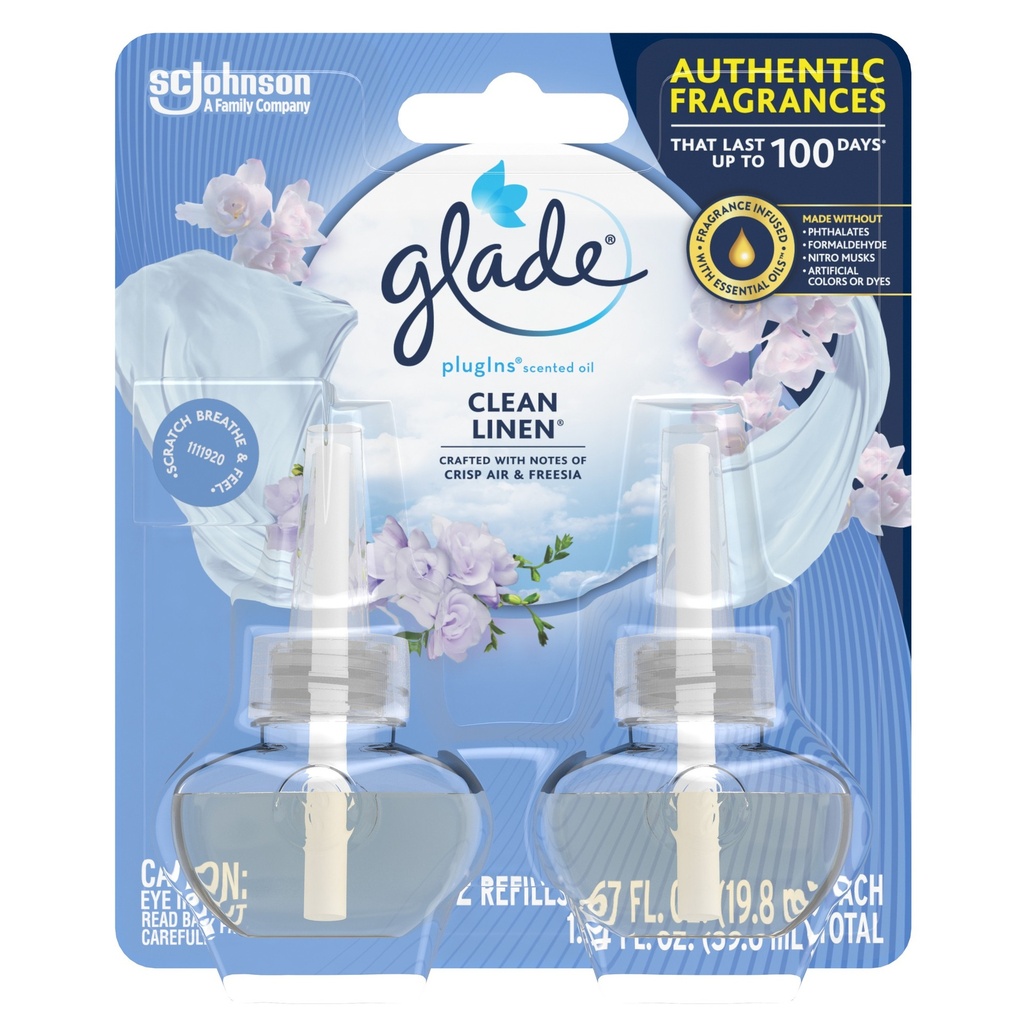 Glade Air Freshener Plug Ins Scented Oil Diffuser Refills - Clean Linen - 1.34 Fl Oz/2pk