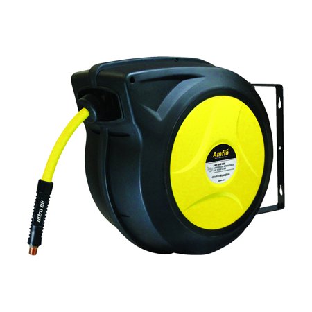Amflo Ultra Air 50 Ft. L X 3/8 in. D Hybrid Polymer Air Hose Reel 300 PSI Black