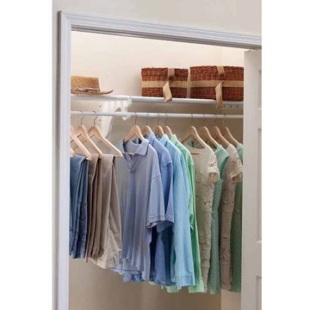 Expandable DIY Closet Shelf & Rod 28 in - 48 in W, White,Mounts to 2 Side Walls (NO End Brackets), Wire, Closet System