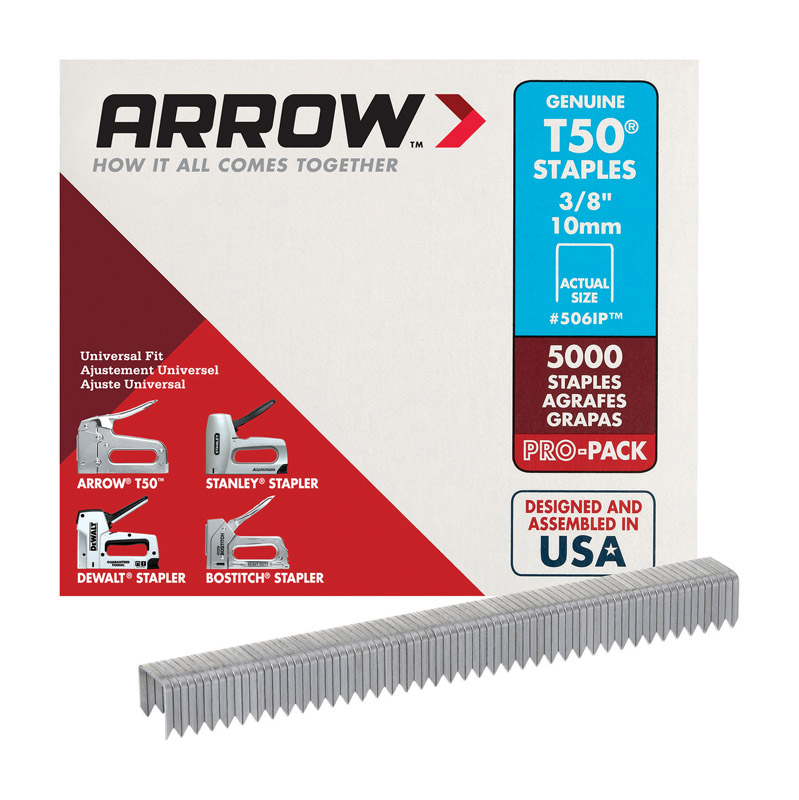 Arrow T50 3/8 in. W X 3/8 in. L 18 Ga. Flat Crown Heavy Duty Staples 5000 Pk