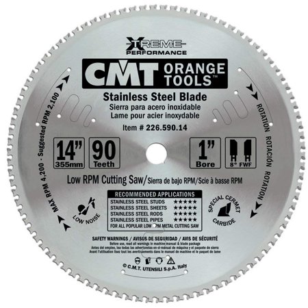 CMT 226.590.14 Stainless Steel Saw Blade with 14-Inch by 90 Teeth 8-Degree FWF and 1-Inch Bore