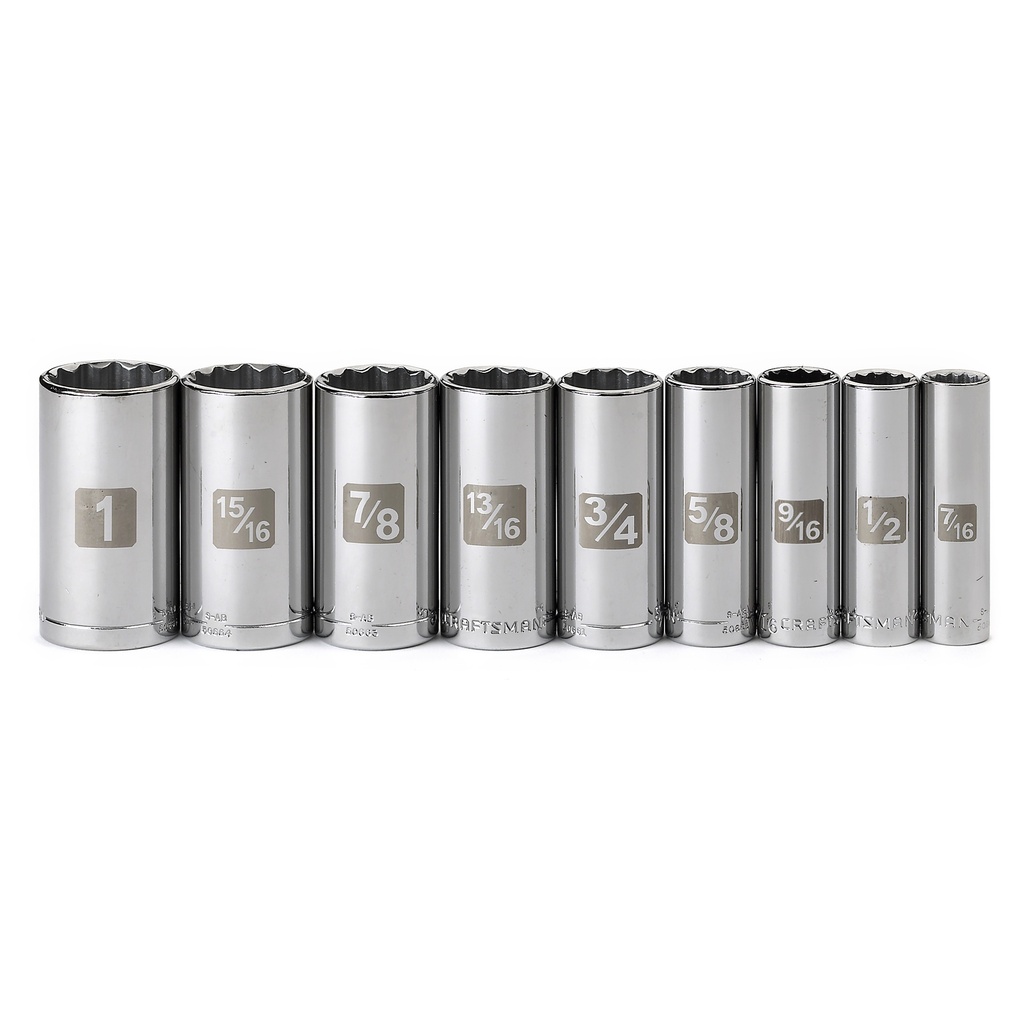 [2300580] Craftsman 9 Pc. 12 Pt. 3/8 in. Drive Deep Easy-to-Read Socket Set Inch