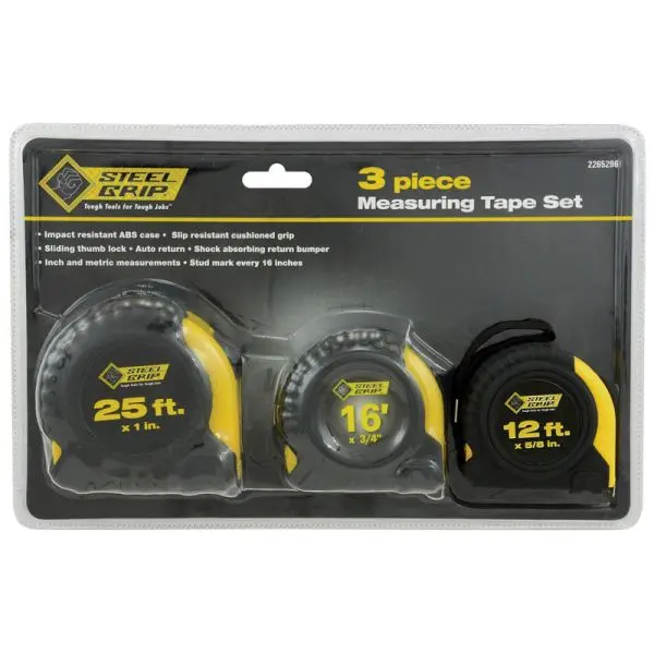 [Case of 3] Steel Grip 25 Ft. L X in. W Tape Measure Black/Yellow XD130211