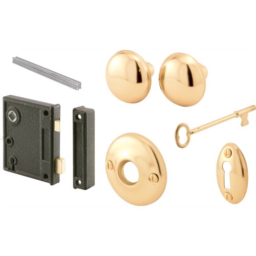 Prime-Line Vertical Mounted Bright Brass Door Lock Set 1-3/4 in