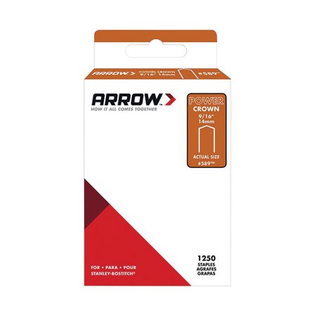 [2806495] Arrow #589 3/8 in. W X 9/16 in. L 18 Ga. Power Crown Standard Staples 1250 Pk