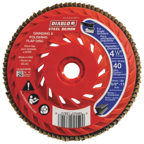 [2807204] Diablo Steel Demon 4-1/2 in. D X 5/8 in. Zirconia Speed Hub Thread Arbor Flap Disc 40 Grit 1 Pk