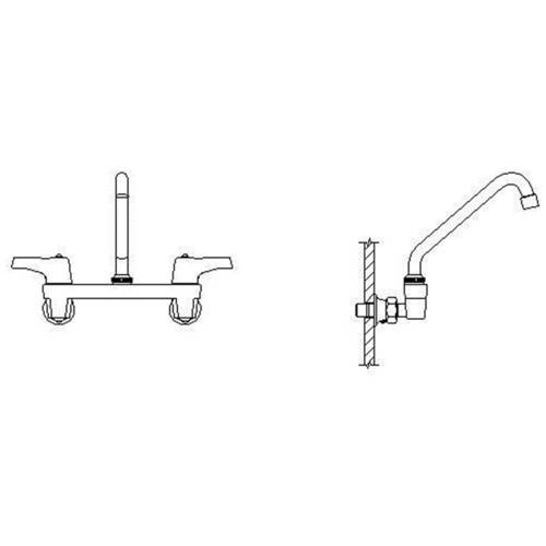 Delta 28C4433 Double Handle 1.5GPM Ceramic Disc Wallmount Faucet Less Integral Stops with Lever Blade Handles 11" Tubular Swing Spout and Vandal