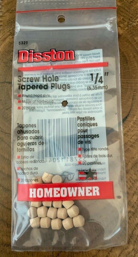 NEW Wood Screw Hole Tapered Plugs 1/4 Inch 20 Plugs Round Head Style Hardwood