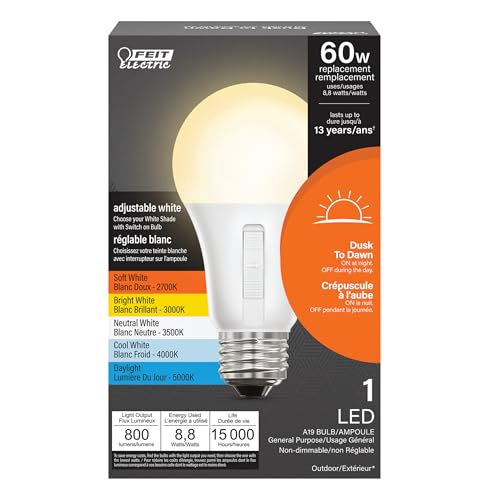 Feit A19 E26 (Medium) LED Dusk to Dawn Bulb Adjustable White 60 Watt Equivalence 1 Pk