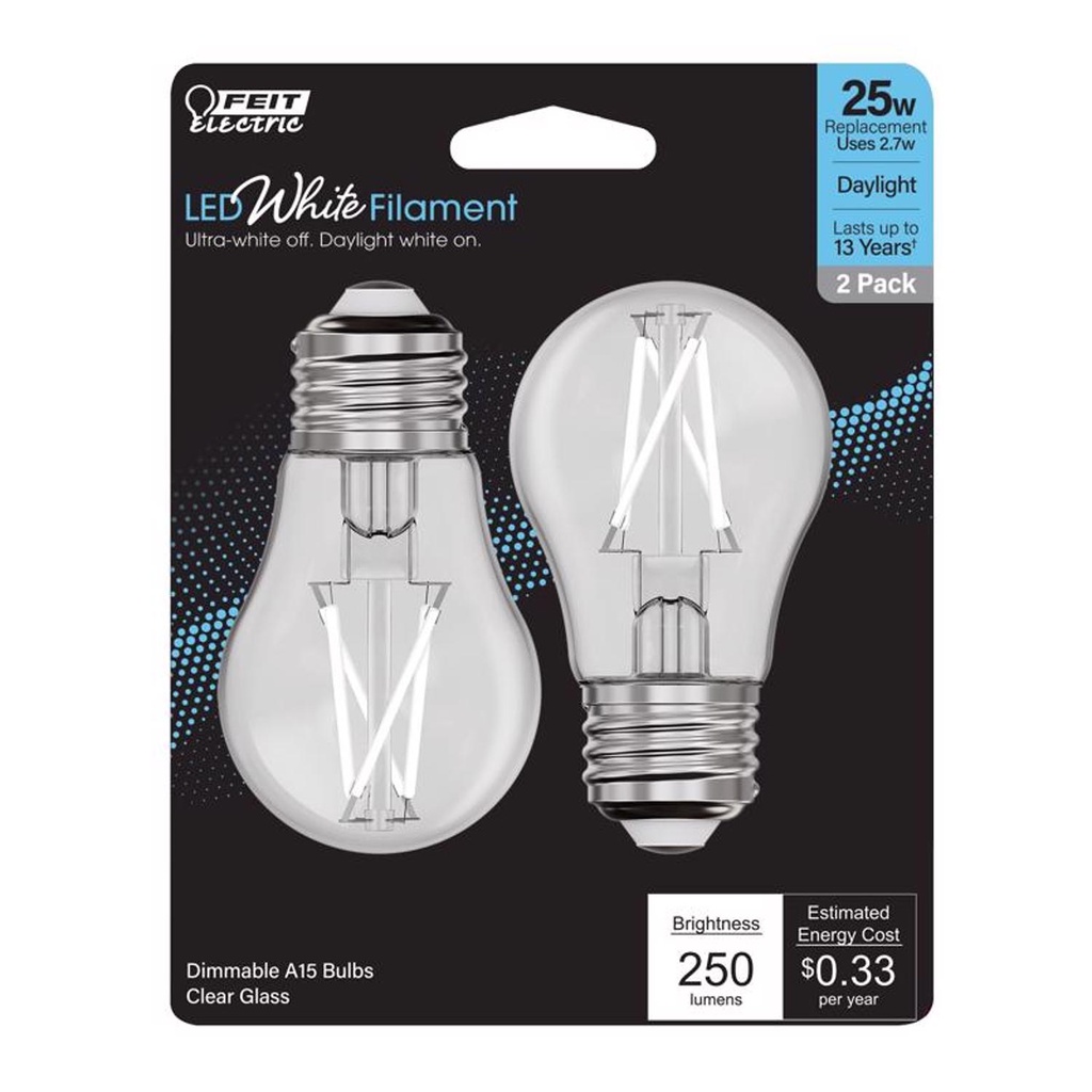 Feit White A15 E26 (Medium) Filament LED Bulb Daylight 25 Watt Equivalence 2 Pk