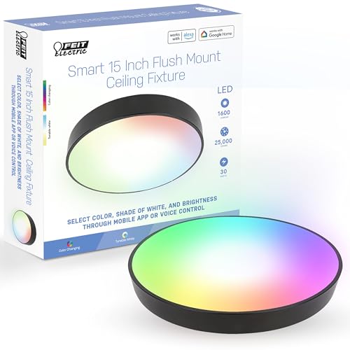 Feit Smart 15 in. H X 15 in. W X 5.5 in. L Matte Black White Smart-Enabled Ceiling Fixture