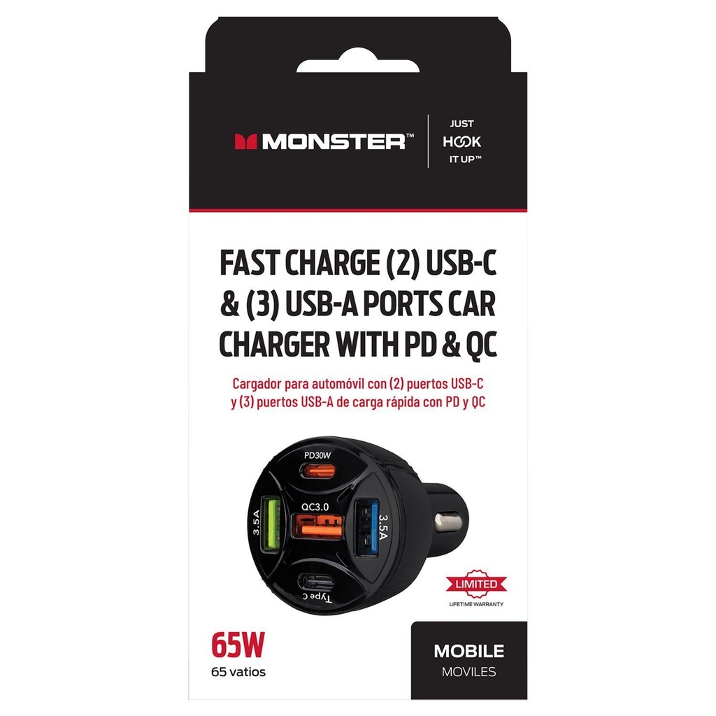 Monster Just Hook It up 5 USB Car Charger 1 Pk