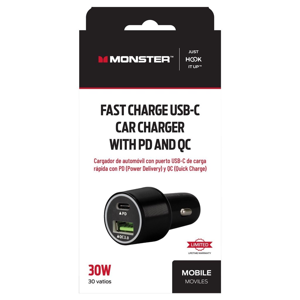 Monster Just Hook It up 2 Port USB a/C Car Charger 1 Pk