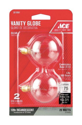 BULB ACE G16.5 25W CL2PK