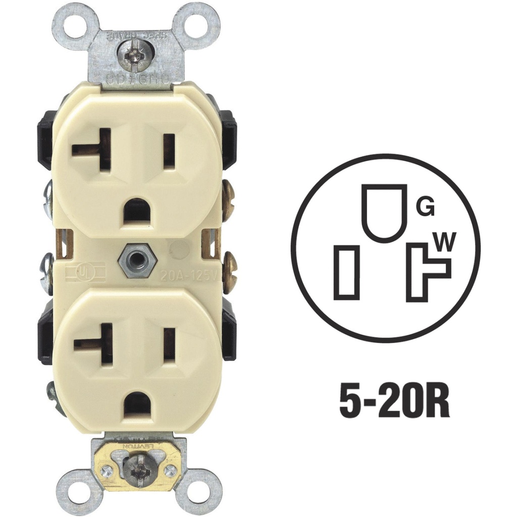 [3035417] Commercial Grade Grounded Duplex Outlet 20A Ivory Leviton Outlet Adapters