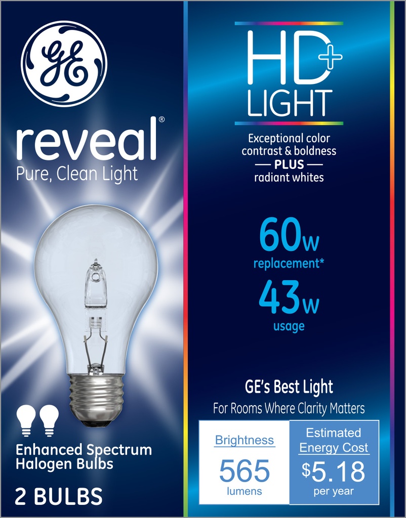 BULB HAL REV 43W CLR 2PK
