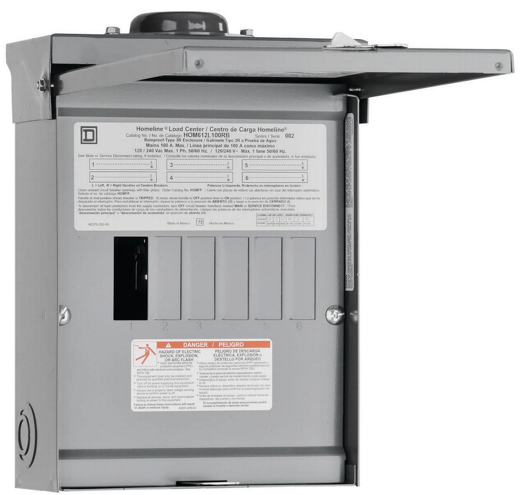Square D HomeLine 100 Amps 120/240 V 6 Space 12 Circuits Wall Mount Main Lug Load Center