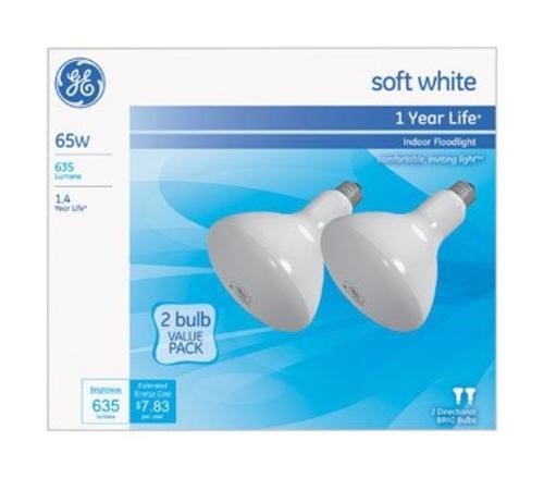 GE 65 Watts BR40 Floodlight Incandescent Bulb E26 (Medium) Soft White 2 Pk