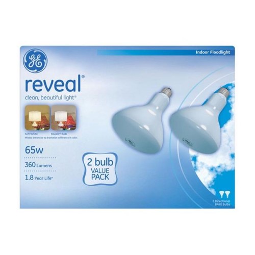 [3406642] GE Reveal 65 Watts BR40 Floodlight Incandescent Bulb E26 (Medium) Soft White 67565 (2 per Pack)