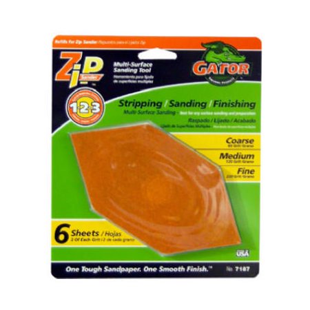 [341630] Gator Zip Sander 6 in. L X 3 in. W 80/120/220 Grit Aluminum Oxide Sanding Sheet 6 Pk
