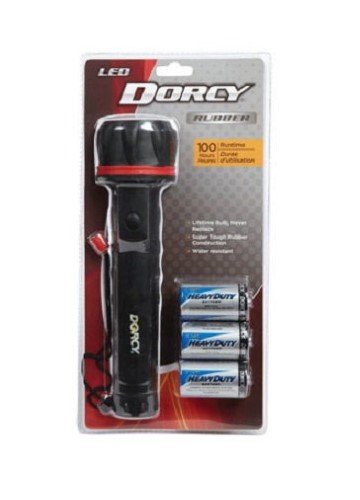 Dorcy 41-2976 LED Rubber Flashlight with 3 'D' Batteries, Black