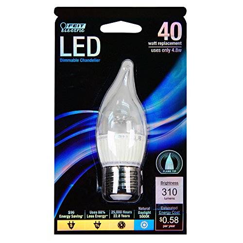 Feit EFC/DM/300/5K/LED 40W Equivalent Daylight Medium Base Flame Tip Chandelier LED Light