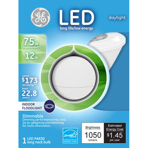 GE Long Neck - LED Light Bulb with Reflector - Shape: PAR30 - E26 / E27 - 12 W (equivalent 75 W) - 5000 K