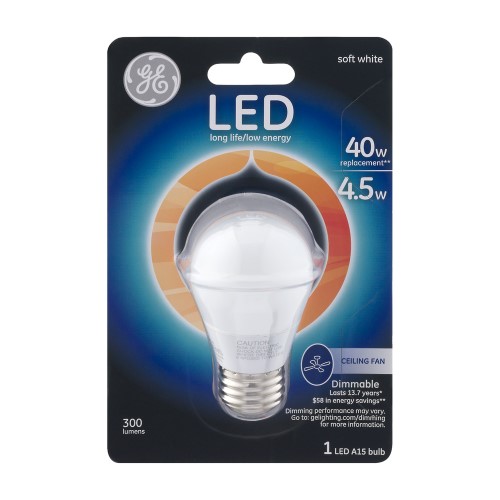 40W Equivalent Soft White (2700K) A15 White Ceiling Fan Dimmable LED Light Bulb