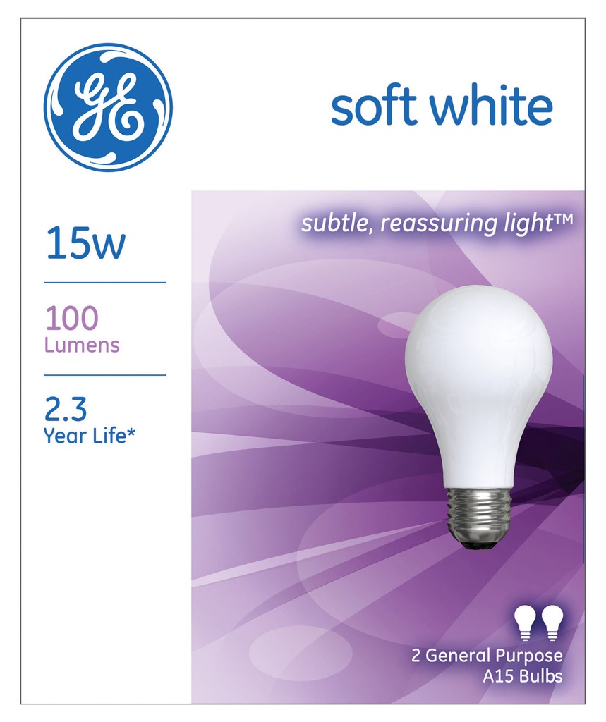 GE 15W Soft White A15 Light Bulbs, Standard Base, 2 Ct