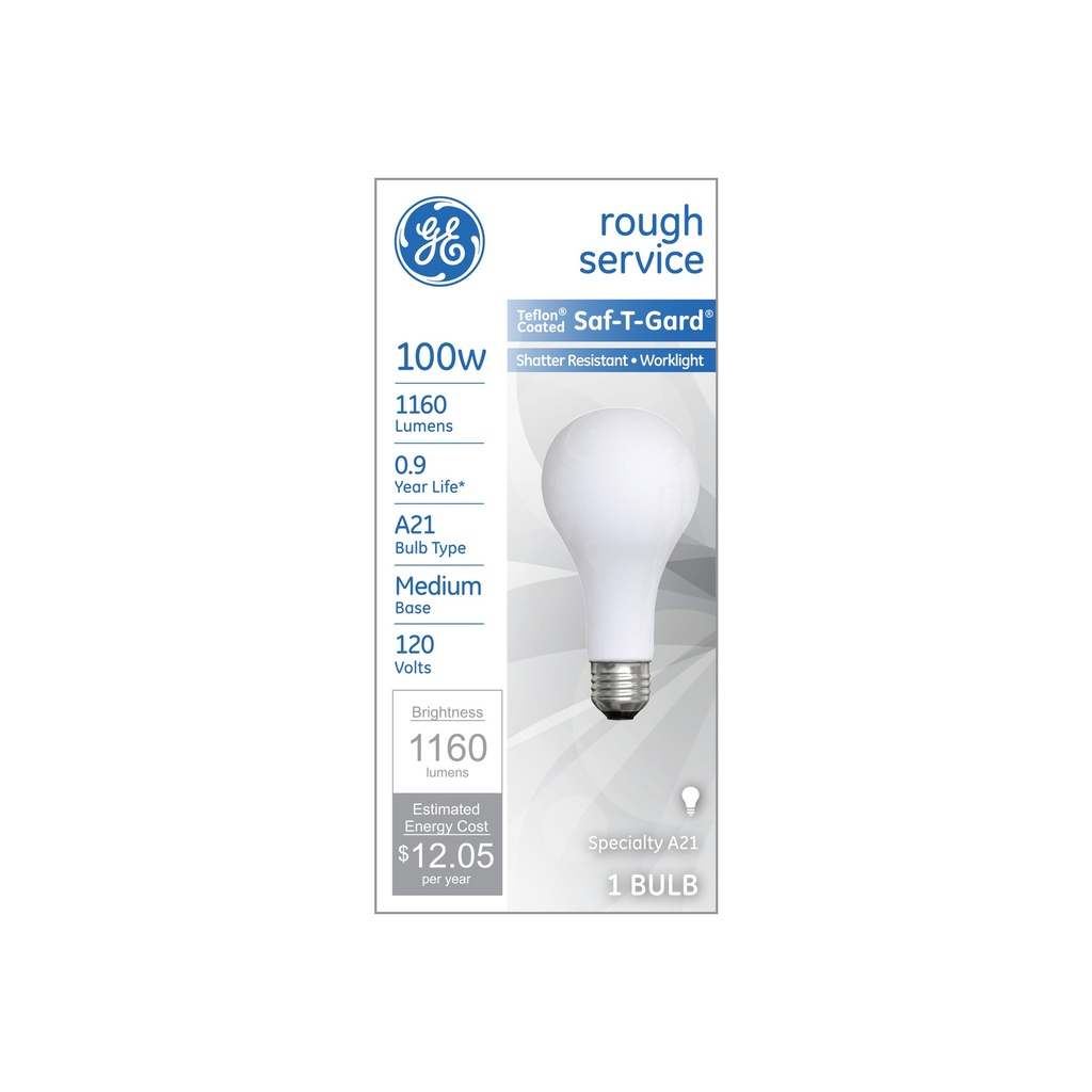 GE Rough Service Incandescent Worklight Bulb, A21, 100 W, 1,160 Lm ( GEL47261 )