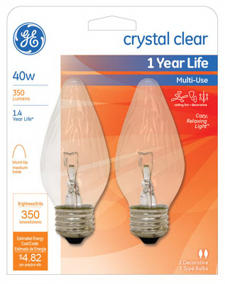 75341 40W Flame Shaped Bulb, Clear - 2 Pack