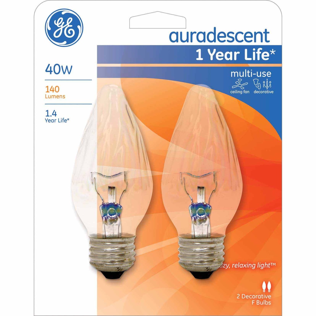 75343 40W Flame Shape Auradescent Bulb, 2 Pack