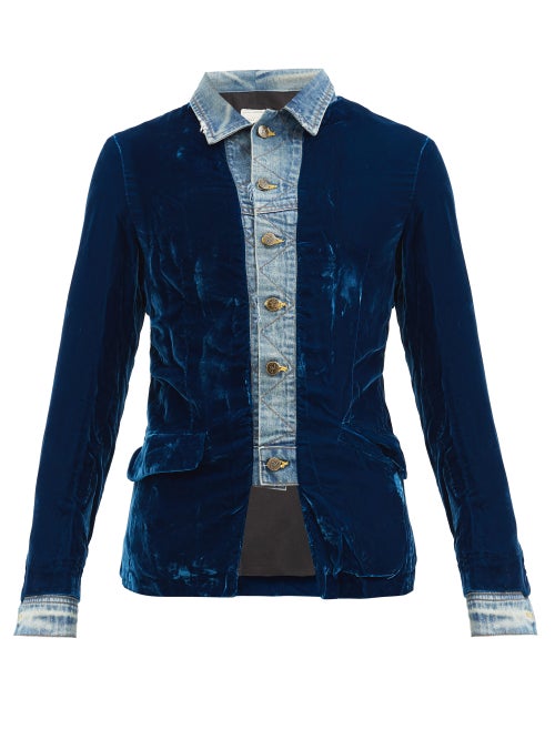 Greg Lauren - Velvet Trucker Front Deconstructed Jacket - Mens - Blue