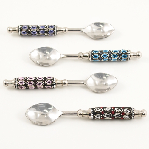 Polished Aluminum Hand-Beaded Dessert Spoons  Set of 4