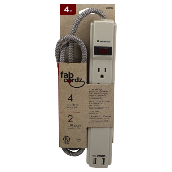Fabcordz 3804556 4 Ft. 990 J L4 Outlets Surge Protector