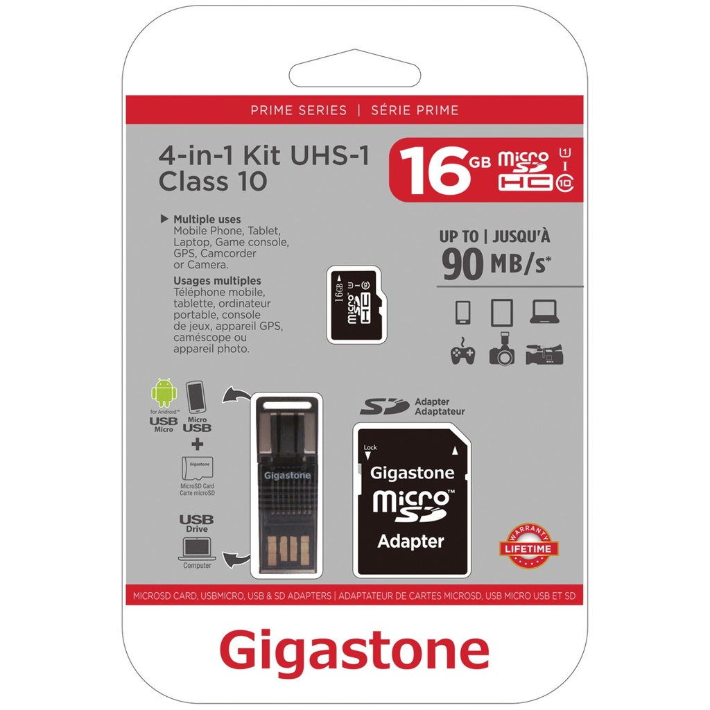 Gigastone GS-4IN1600X16GB-R Prime Series MicroSD Card 4-in-1 Kit (16GB)