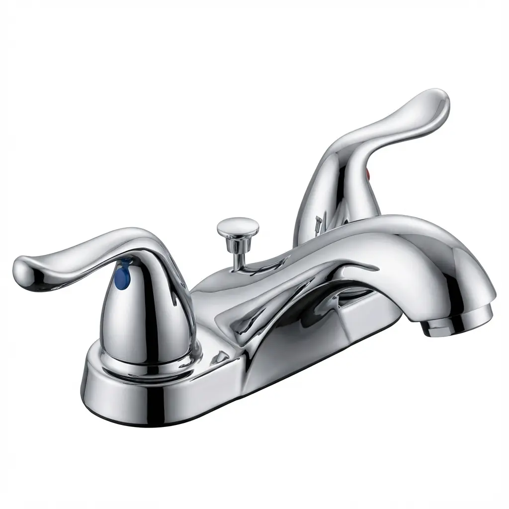 [4019018] OAKBROOK 10.16CM (4IN) DOUBLE HANDLE LAVATORY FAUCET PLASTIC AERATOR CHROME 