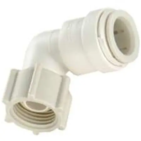Swivel Pipe Elbow, 3/8 X 1/2 in, 90 Deg Angle, Plastic, Off-White, 100 PSI Pressure