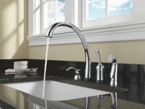 Delta 4380T-DST Pilar Single Handle Kitchen Faucet with Touch2O Technology and Spray, Chrome